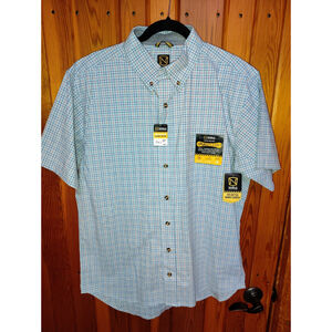 Men’s Large Reg Noble Outfitters Short Sleeve Button-Up Shirt Plaid FULLFLEX NWT